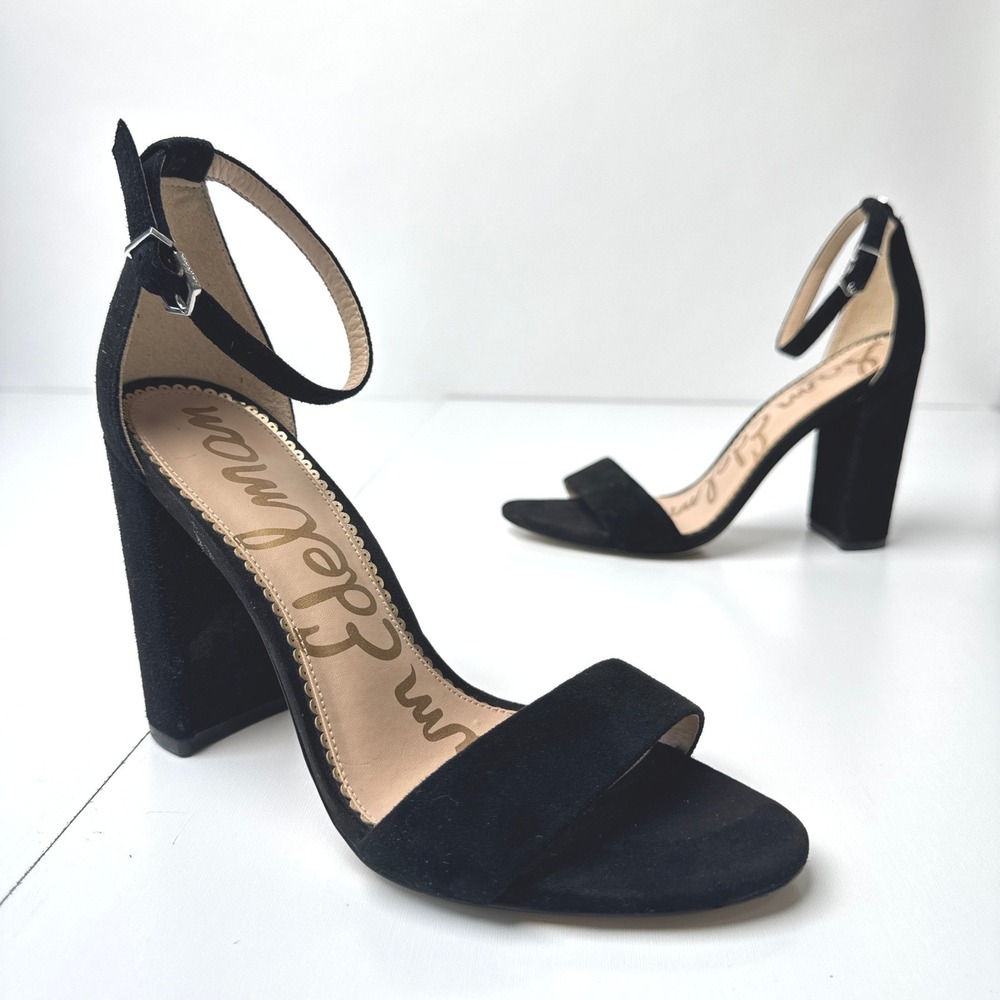 Sam Edelman Yaro Black Suede Block Heel Ankle Strap Sandals Womens 9.5W 39.5